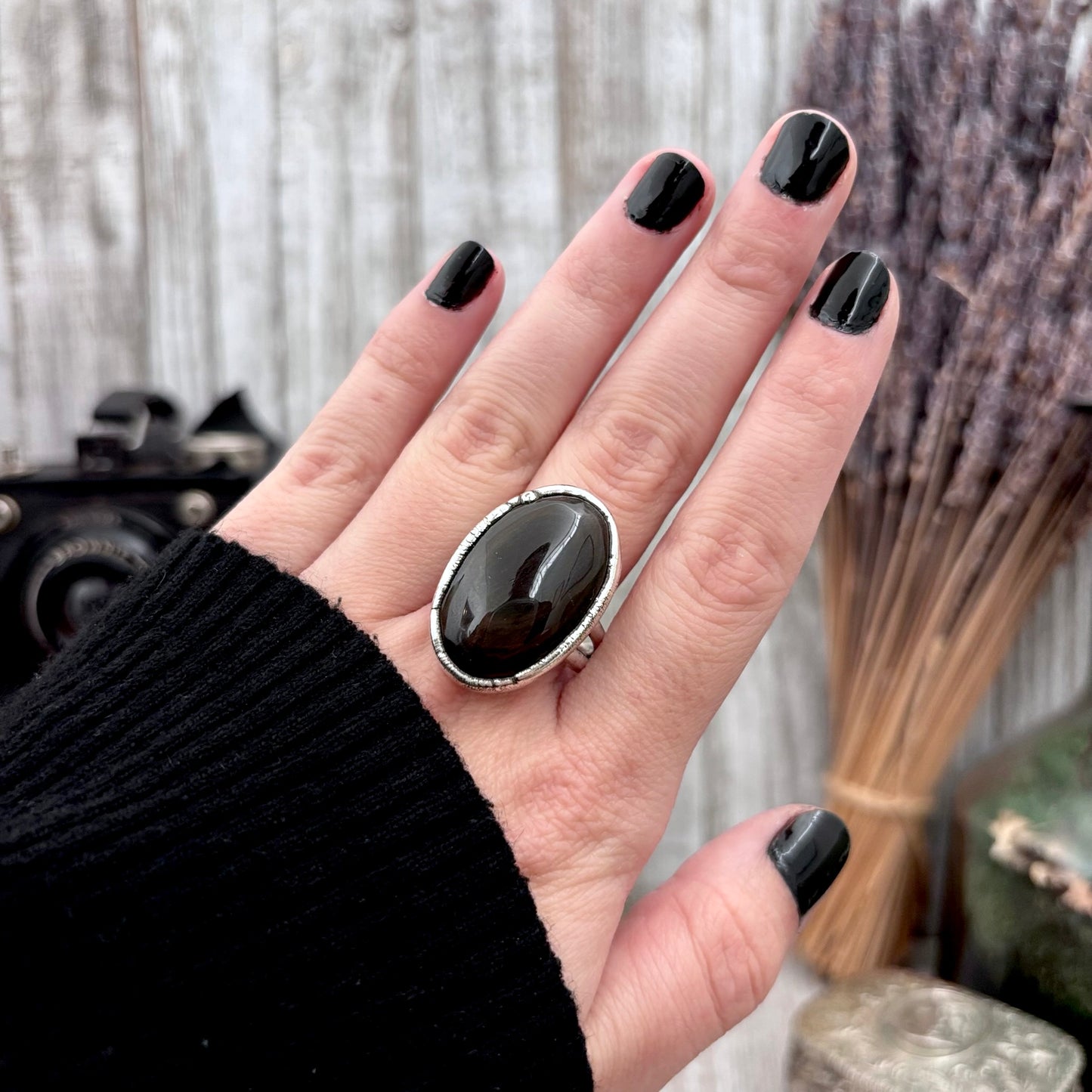 Rainbow Obsidian Crystal Ring Fine Silver Size 10 / Foxlark Collection - One of a Kind