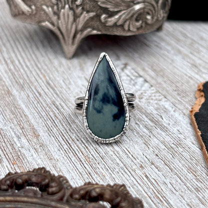 Spiderweb Obsidain Crystal Ring Fine Silver Size 7 / Foxlark Collection - One of a Kind