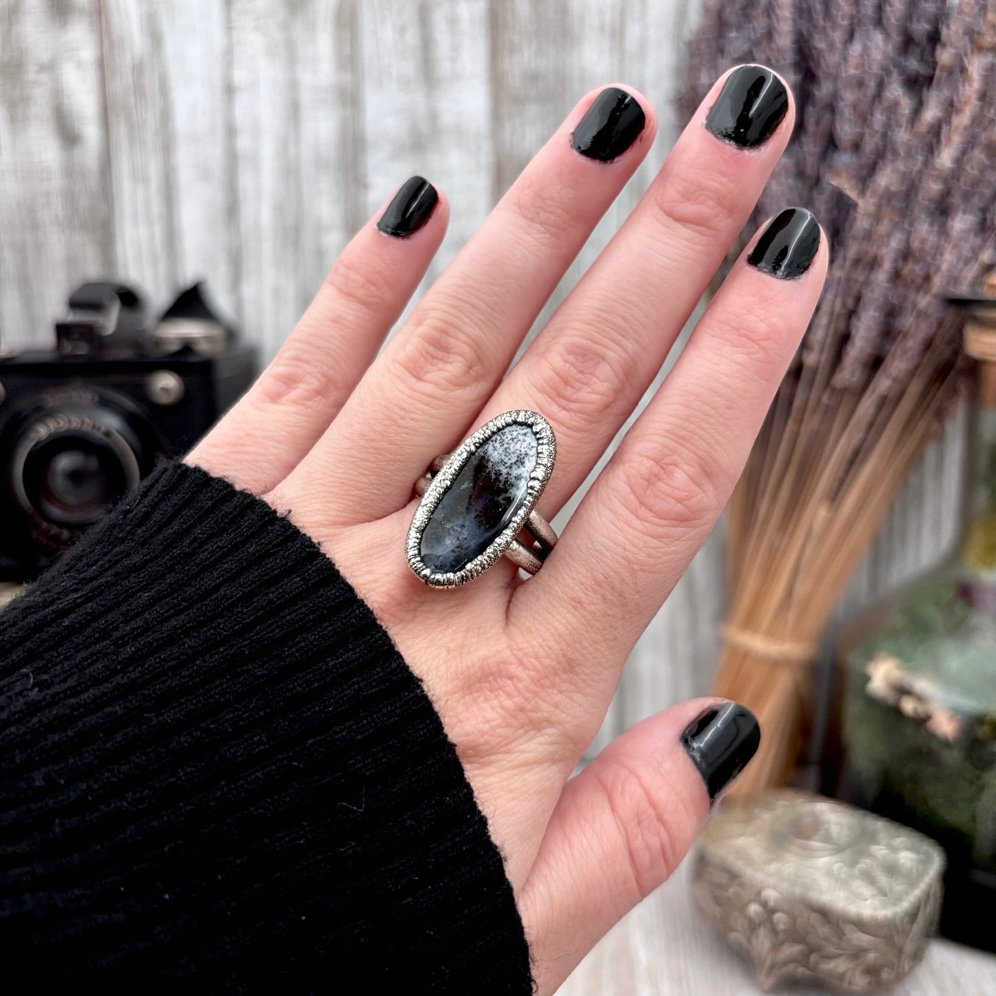 Dendritic Agate Crystal Ring Fine Silver Size 9.5 / Foxlark Collection - One of a Kind