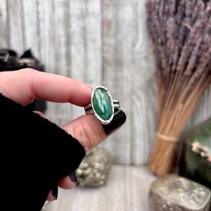 Green Turquoise Stone Ring Fine Silver Size 6 / Foxlark Collection - One of a Kind
