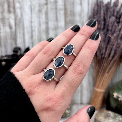 Sapphire Ring Fine Silver Small faceted Stone Ring Size 5 6 7 8 9 10 11 / Foxlark Collection