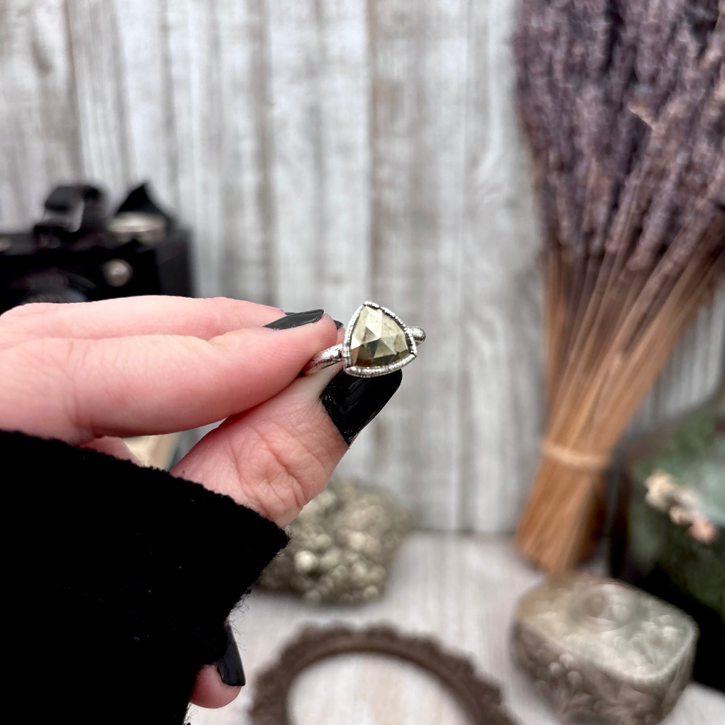Pyrite Ring Fine Silver Small faceted Stone Ring Size 5 6 7 8 9 10 11 / Foxlark Collection