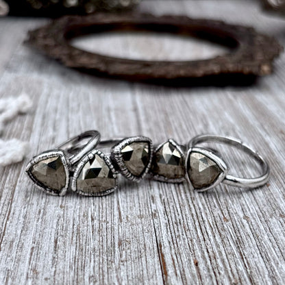 Pyrite Ring Fine Silver Small faceted Stone Ring Size 5 6 7 8 9 10 11 / Foxlark Collection