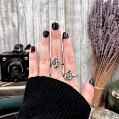Graphite Included Quartz Ring Fine Silver Small faceted Stone Ring Size 5 6 7 8 9 10 11 / Foxlark Collection