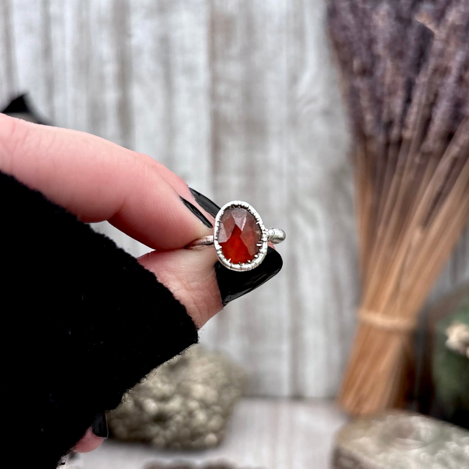 Garnet Ring Fine Silver Small faceted Stone Ring Size 5 6 7 8 9 10 11 / Foxlark Collection FOXLARK