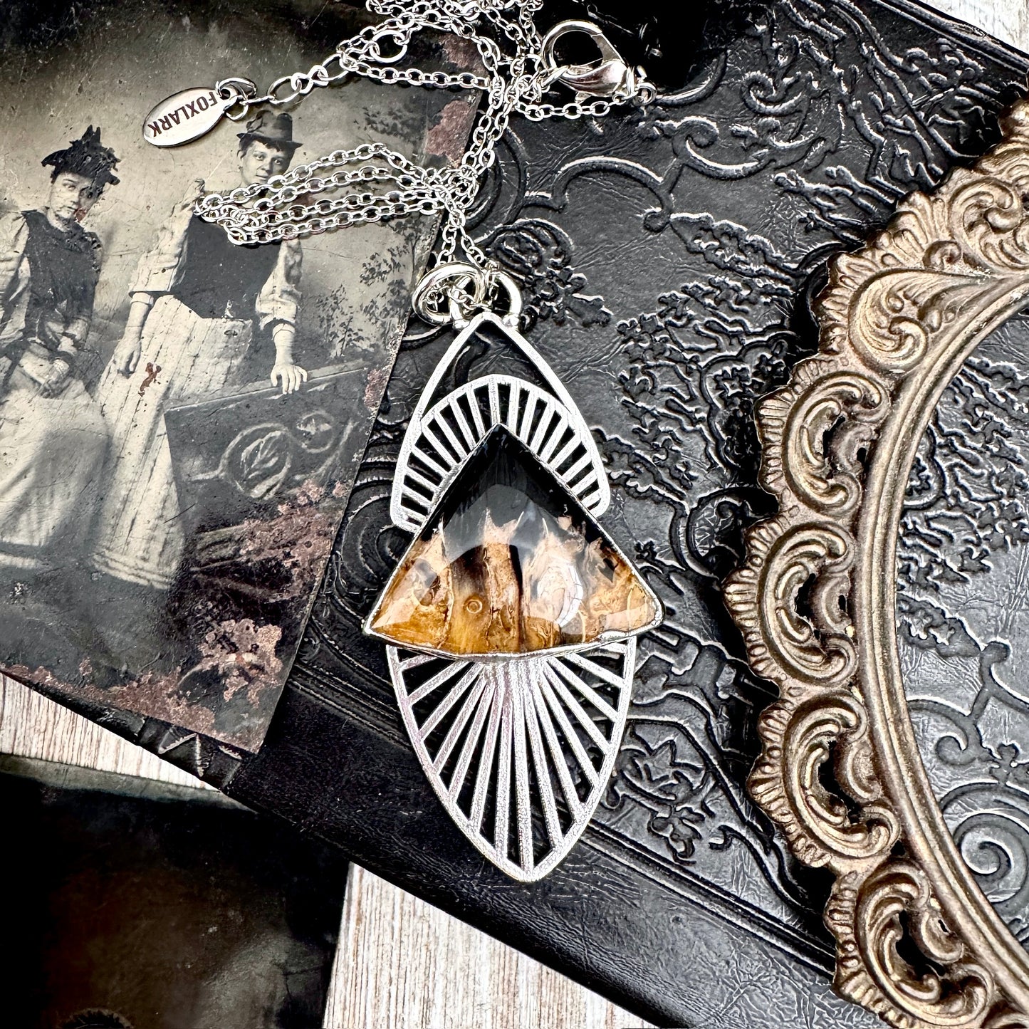 Moss & Moon Collection - Fossilized Palm Root Statement Necklace in Fine Silver / One of a Kind