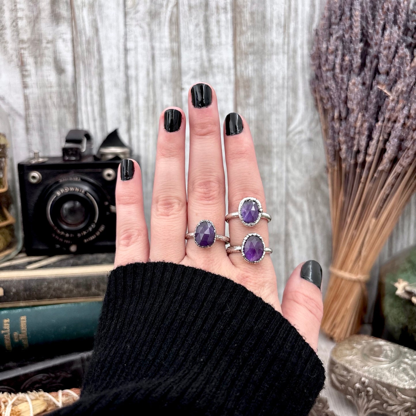 Amethyst Ring Fine Silver Small faceted Stone Ring Size 5 6 7 8 9 10 11 / Foxlark Collection