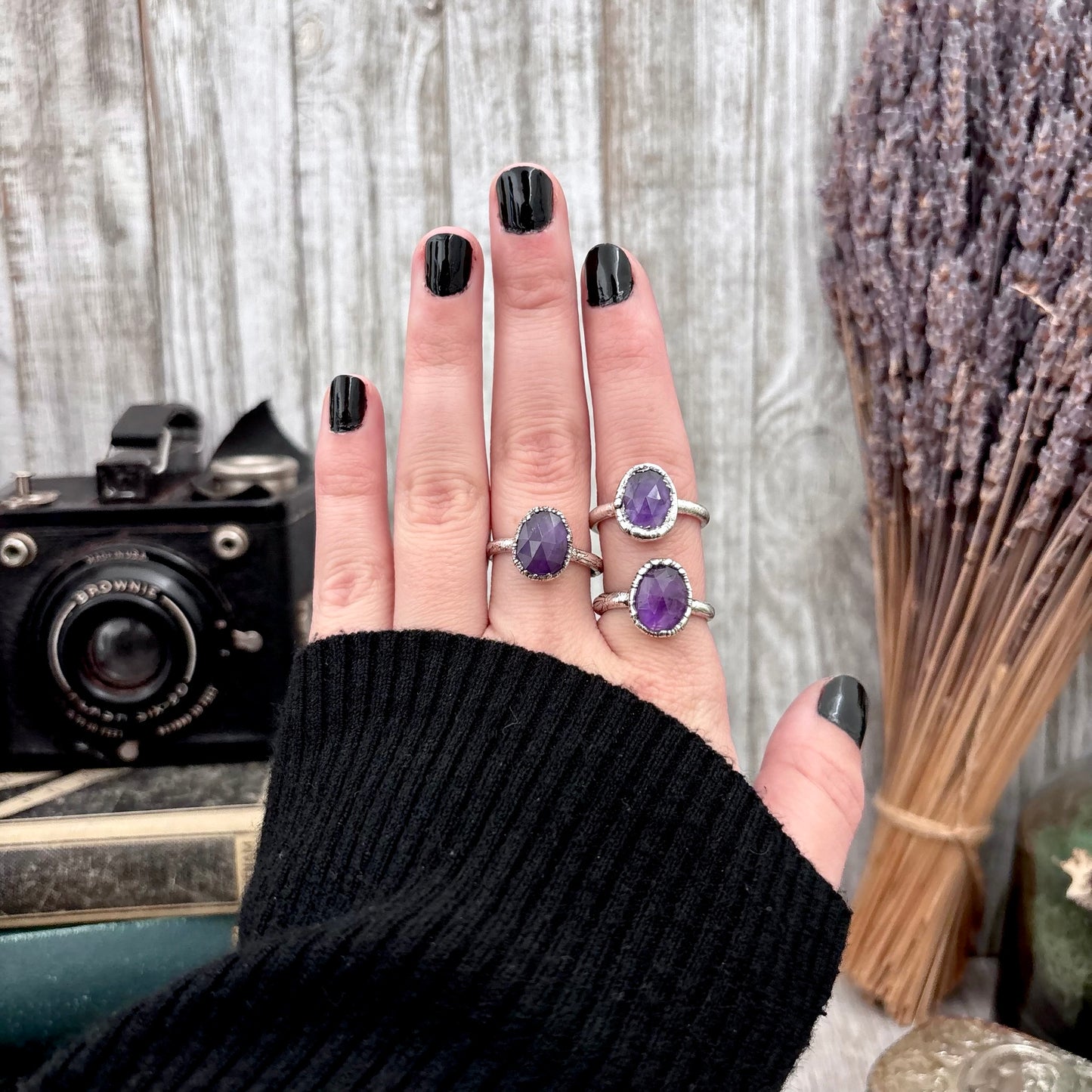 Amethyst Ring Fine Silver Small faceted Stone Ring Size 5 6 7 8 9 10 11 / Foxlark Collection