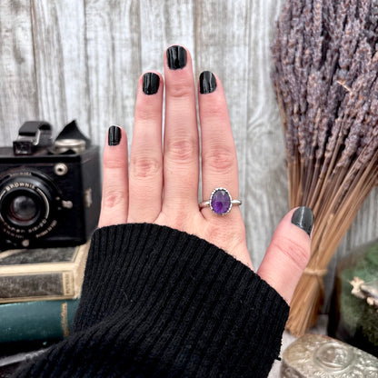 Amethyst Ring Fine Silver Small faceted Stone Ring Size 5 6 7 8 9 10 11 / Foxlark Collection