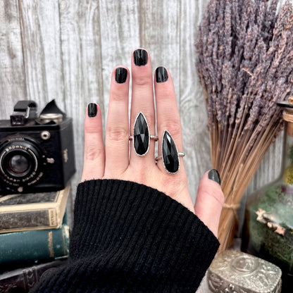 Black Onyx Ring Fine Silver Small faceted Stone Ring Size 5 6 7 8 9 10 11 / Foxlark Collection