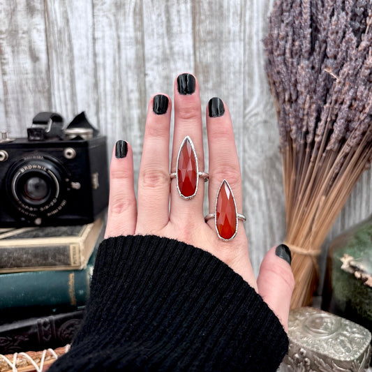 Carnelian Ring Fine Silver Small faceted Stone Ring Size 5 6 7 8 9 10 11 / Foxlark Collection