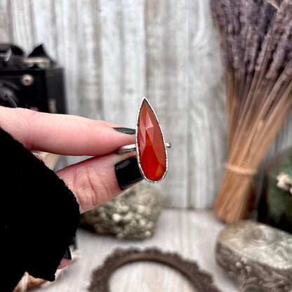 Carnelian Ring Fine Silver Small faceted Stone Ring Size 5 6 7 8 9 10 11 / Foxlark Collection