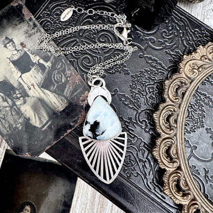Moss & Moon Collection - Rainbow Moonstone With Black Tourmaline Statement Necklace in Fine Silver / One of a Kind