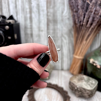 Peach Moonstone Ring Fine Silver Small faceted Stone Ring Size 5 6 7 8 9 10 11 / Foxlark Collection