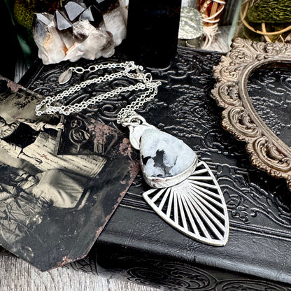 Moss & Moon Collection - Rainbow Moonstone With Black Tourmaline Statement Necklace in Fine Silver / One of a Kind