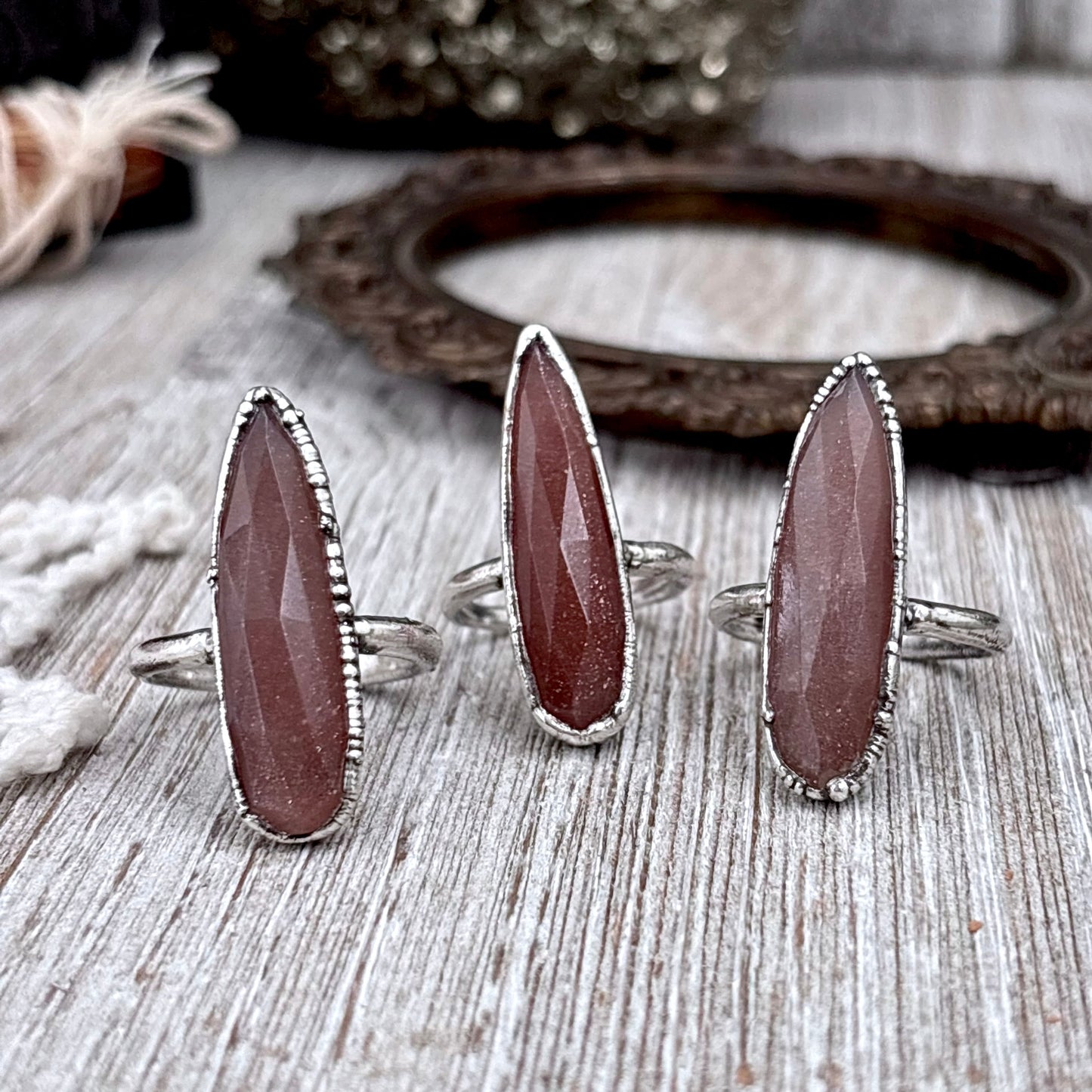 Peach Moonstone Ring Fine Silver Small faceted Stone Ring Size 5 6 7 8 9 10 11 / Foxlark Collection