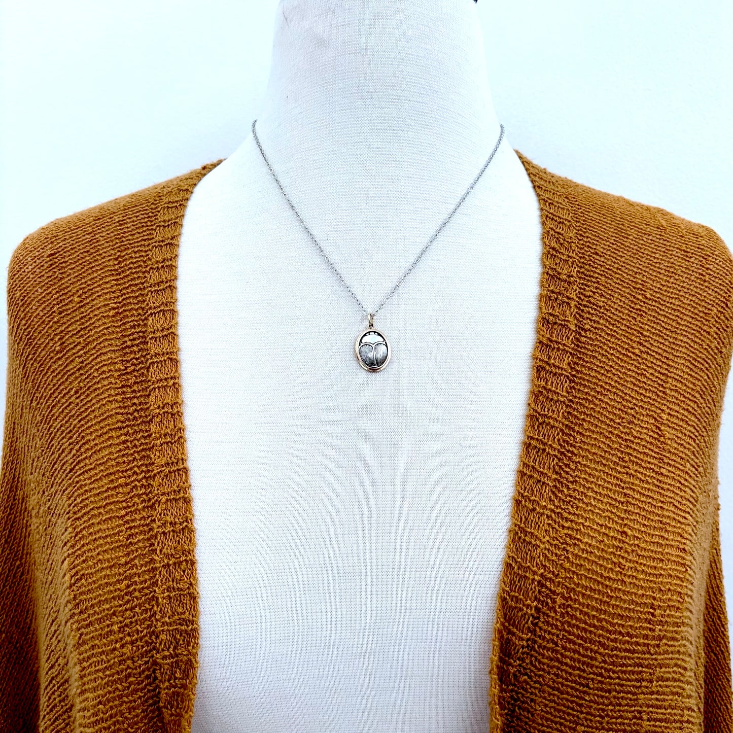 Tiny Talisman Collection - Sterling Silver Gold Scarab Necklace Pendant  /