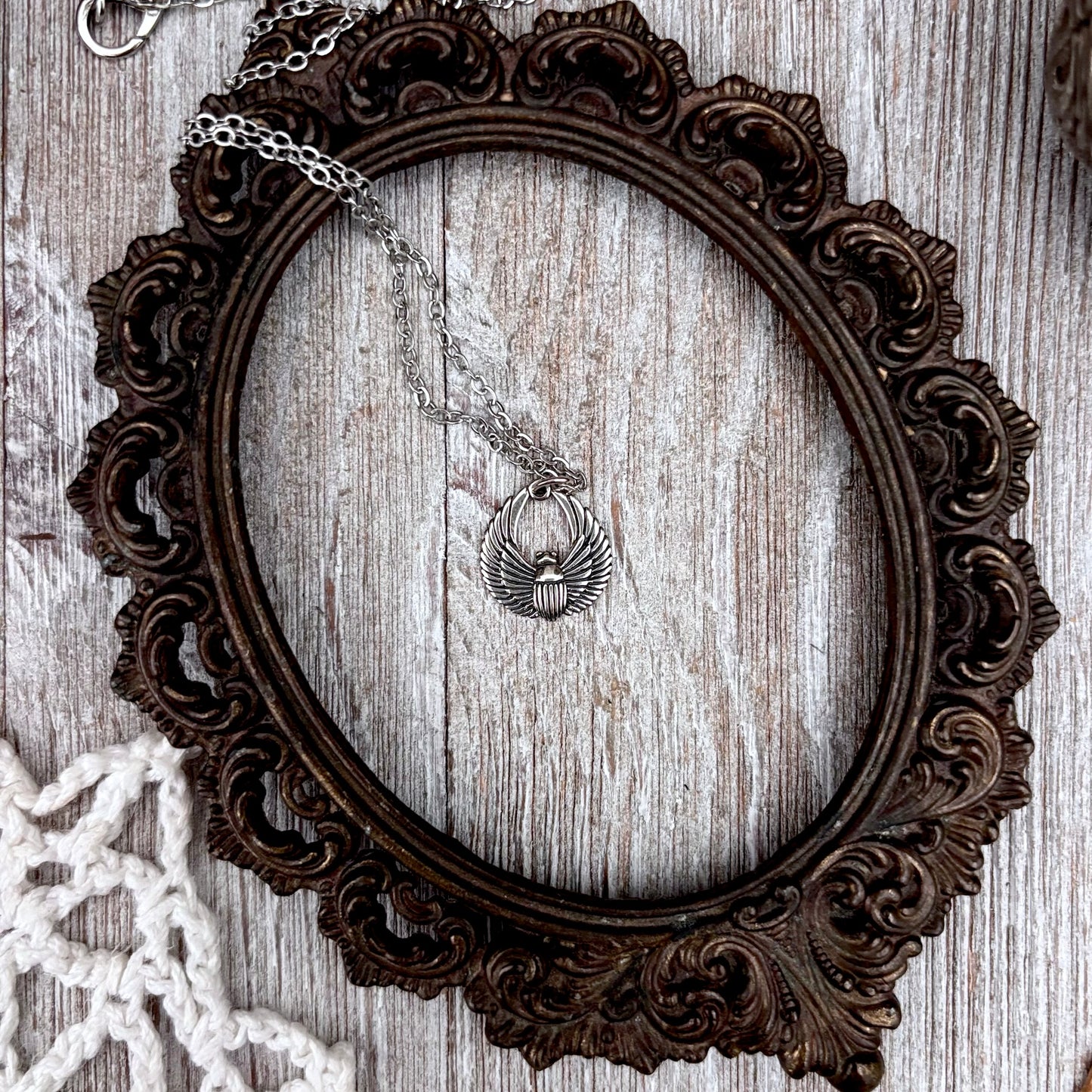 Tiny Talisman Collection - Sterling Silver  Scarab Necklace Pendant  /