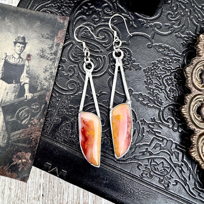 Jasper Fine Silver Crystal Dangle Earrings / Long Dangle Witchy Earrings