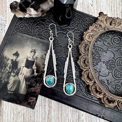 Amazonite Fine Silver Crystal Dangle Earrings / Long Dangle Witchy Earrings