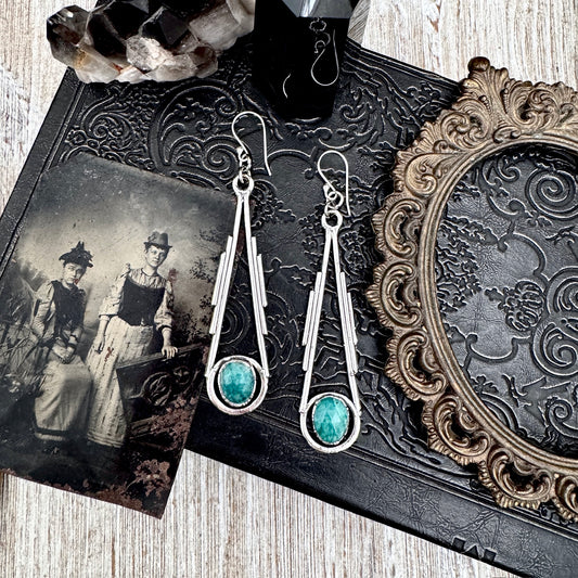 Amazonite Fine Silver Crystal Dangle Earrings / Long Dangle Witchy Earrings