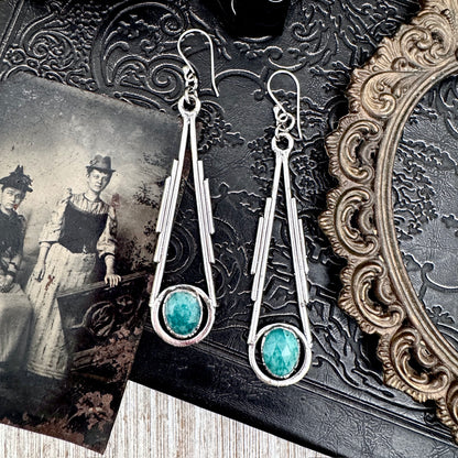 Amazonite Fine Silver Crystal Dangle Earrings / Long Dangle Witchy Earrings
