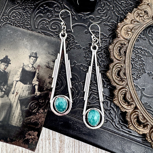 Amazonite Fine Silver Crystal Dangle Earrings / Long Dangle Witchy Earrings