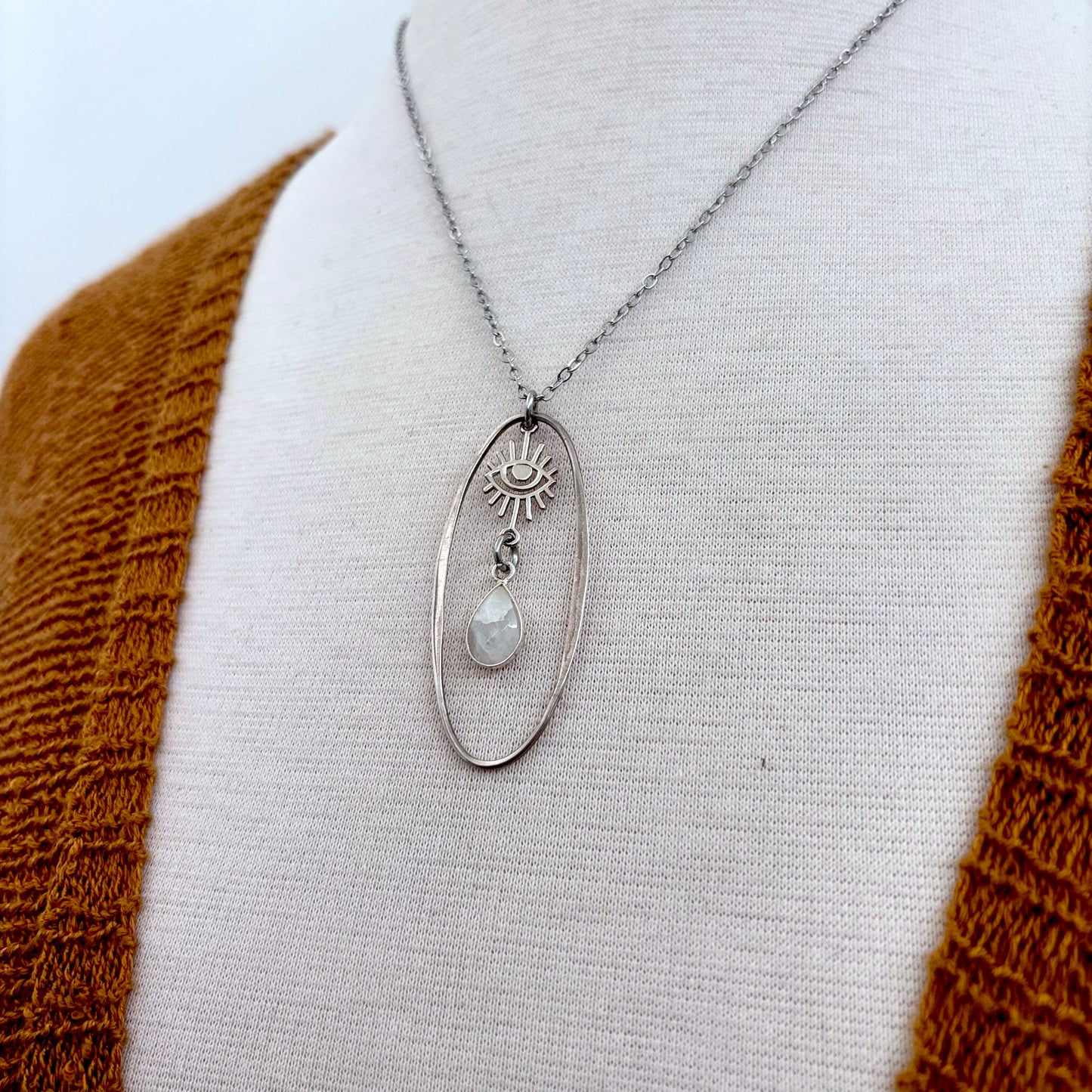 Eye Rainbow Moonstone Talisman Necklace / Talisman Collection-Sterling Silver