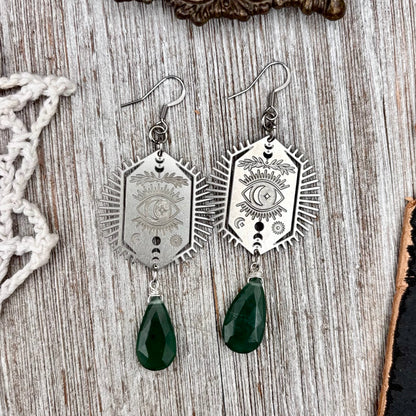 Stainless Steel All Seeing Eye Serpentine Earrings / Long Dangle Earrings