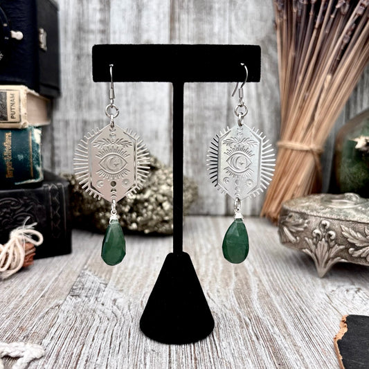 Stainless Steel All Seeing Eye Serpentine Earrings / Long Dangle Earrings