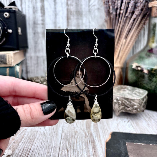 Stainless Steel Citrine Hoop Earrings / Long Dangle Earrings