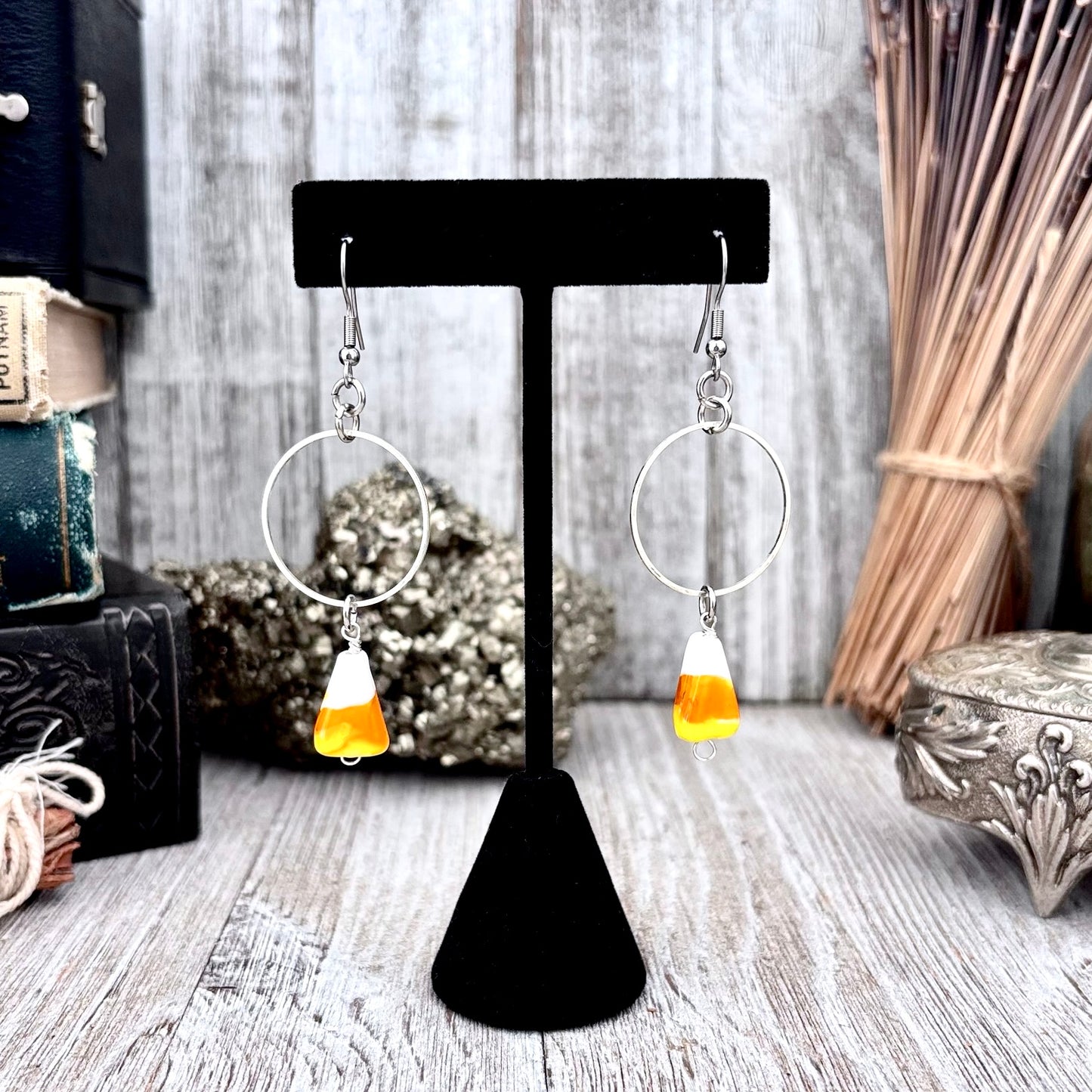 Stainless Steel Candy Corn Hoop Earrings / Long Dangle Earrings