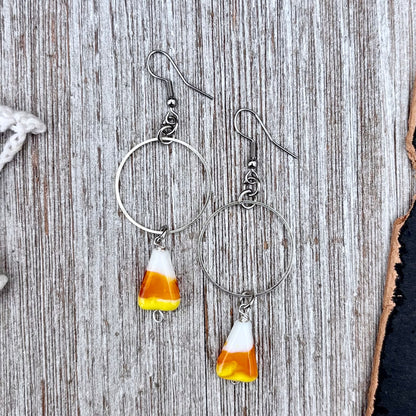 Stainless Steel Candy Corn Hoop Earrings / Long Dangle Earrings