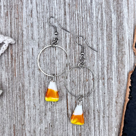 Stainless Steel Candy Corn Hoop Earrings / Long Dangle Earrings