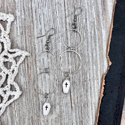 Stainless Steel Coffin Hoop Earrings / Long Dangle Earrings