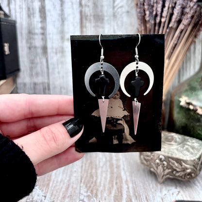 Stainless Steel Black Cross Earrings / Long Dangle Earrings
