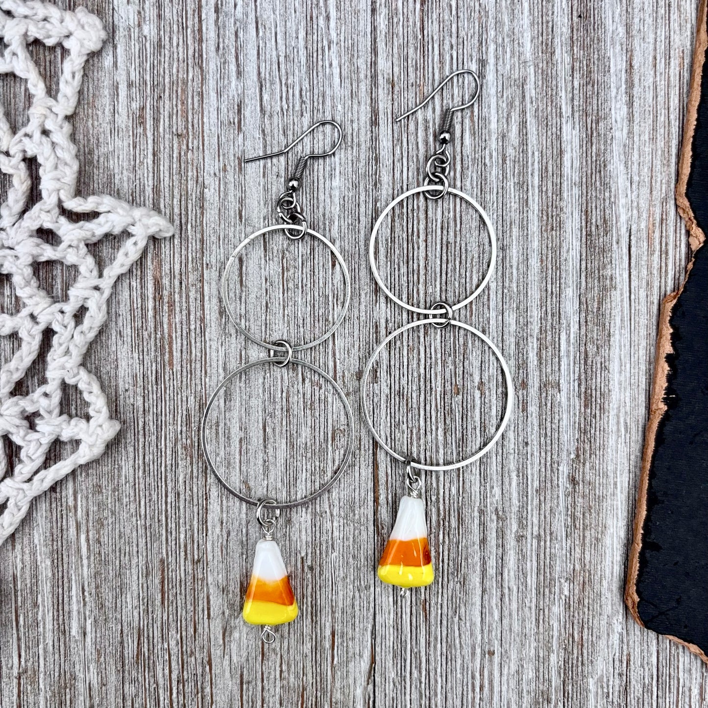 Stainless Steel Candy Corn Hoop Earrings / Long Dangle Earrings