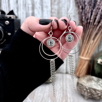 Sterling Silver Thirteen Hoop Fringe Earrings / Long Dangle Witchy Earrings