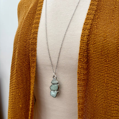 Three Stone Aquamarine Necklace in Fine Silver / Foxlark Collection