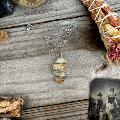 Four Stone Citrine Necklace in Fine Silver / Foxlark Collection