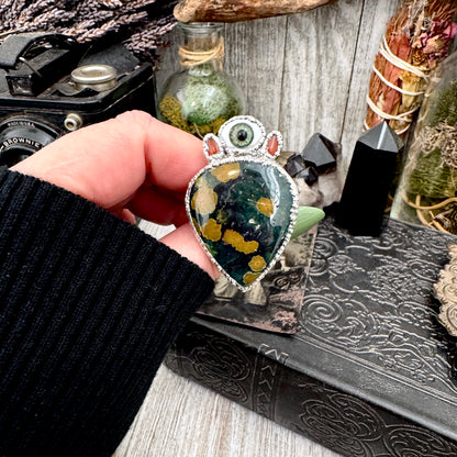 Multi Stone Ocean Jasper Carnelian & Glass Eye Ring In Fine Silver Size 8.5 / Foxlark Collection