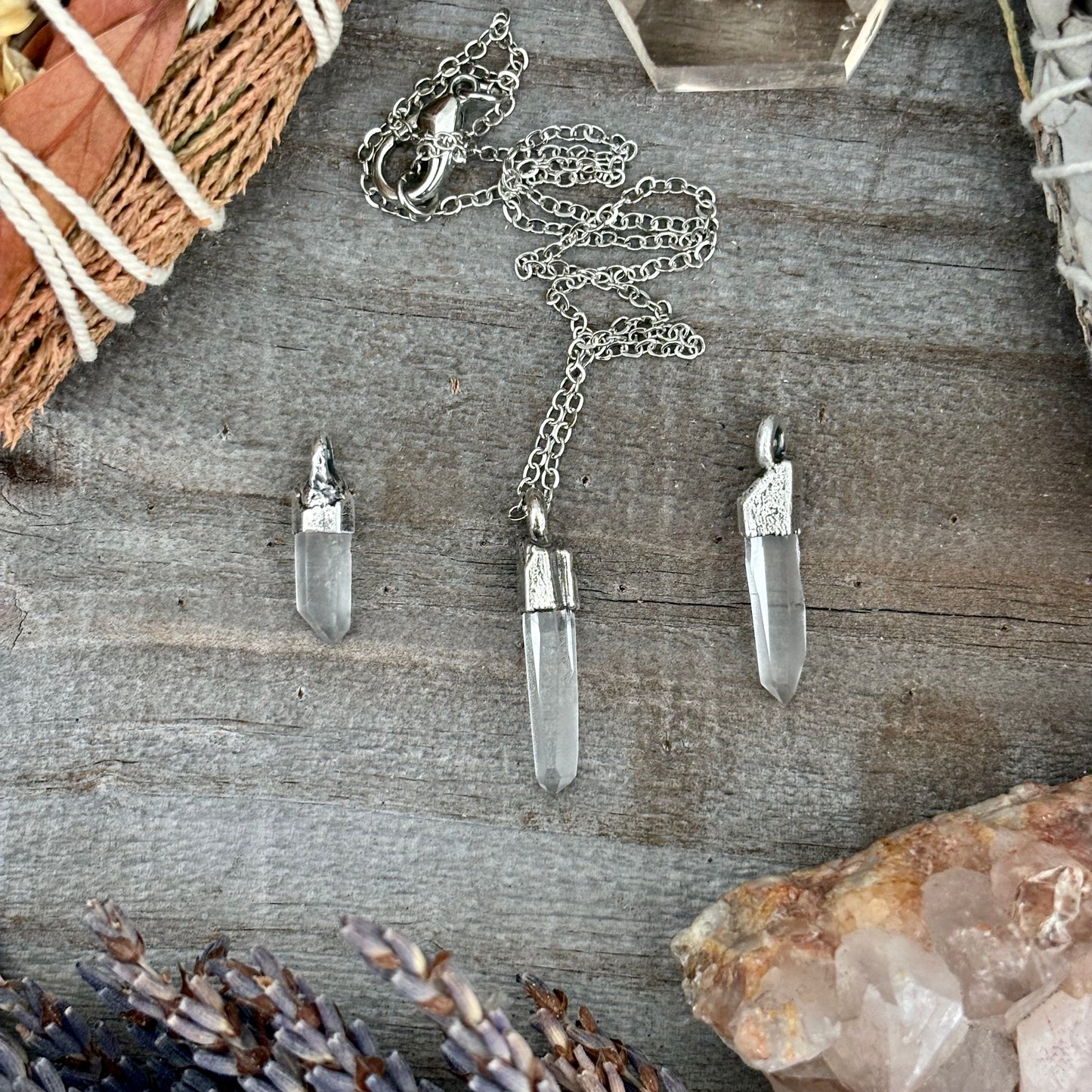 Dainty Raw Clear Quartz Necklace in Silver/ Foxlark Collection