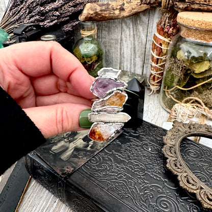 Multi Stone Clear Quartz Amethyst & Citrine Ring In Fine Silver Size 9 / Foxlark Collection
