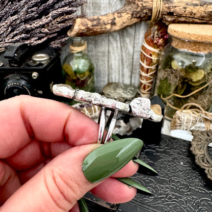 Multi Stone Citrine Dendritic Agate Bloodstone & Clear Quartz  Ring In Fine Silver Size 7 / Foxlark Collection