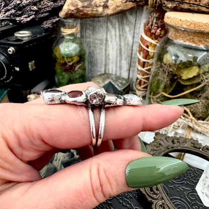 Multi Stone Rainbow Moonstone Moss Agate Citrine Carnelian & Star Ruby Ring In Fine Silver Size 8 / Foxlark Collection