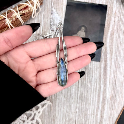 Blue Labradorite Crystal Necklace in Fine Silver / Foxlark Collection - One of a Kind
