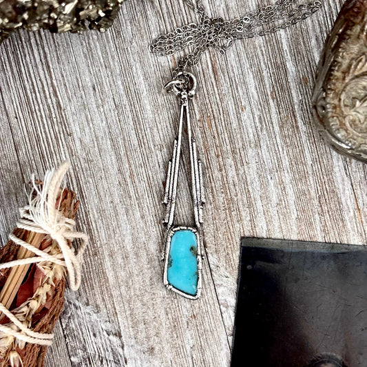 Blue Turquoise Crystal Necklace in Fine Silver / Foxlark Collection - One of a Kind