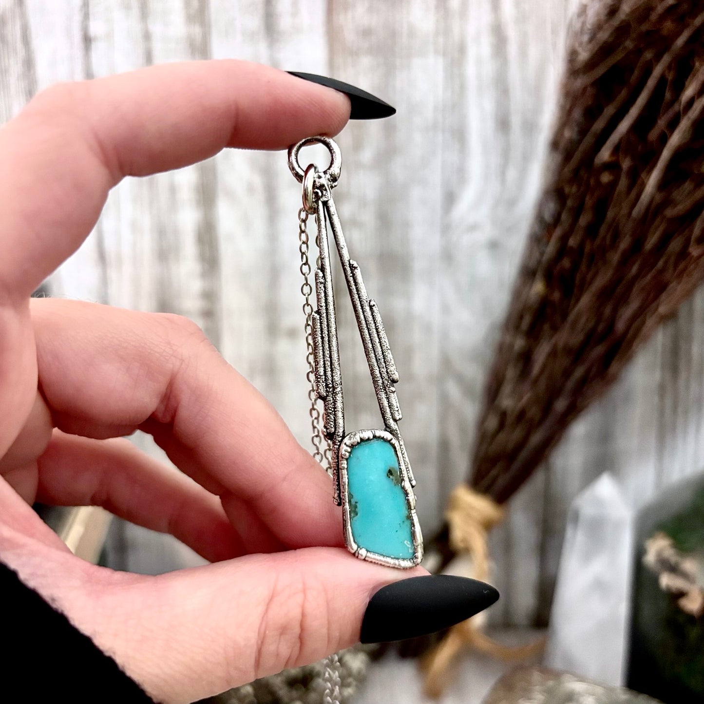 Blue Turquoise Crystal Necklace in Fine Silver / Foxlark Collection - One of a Kind