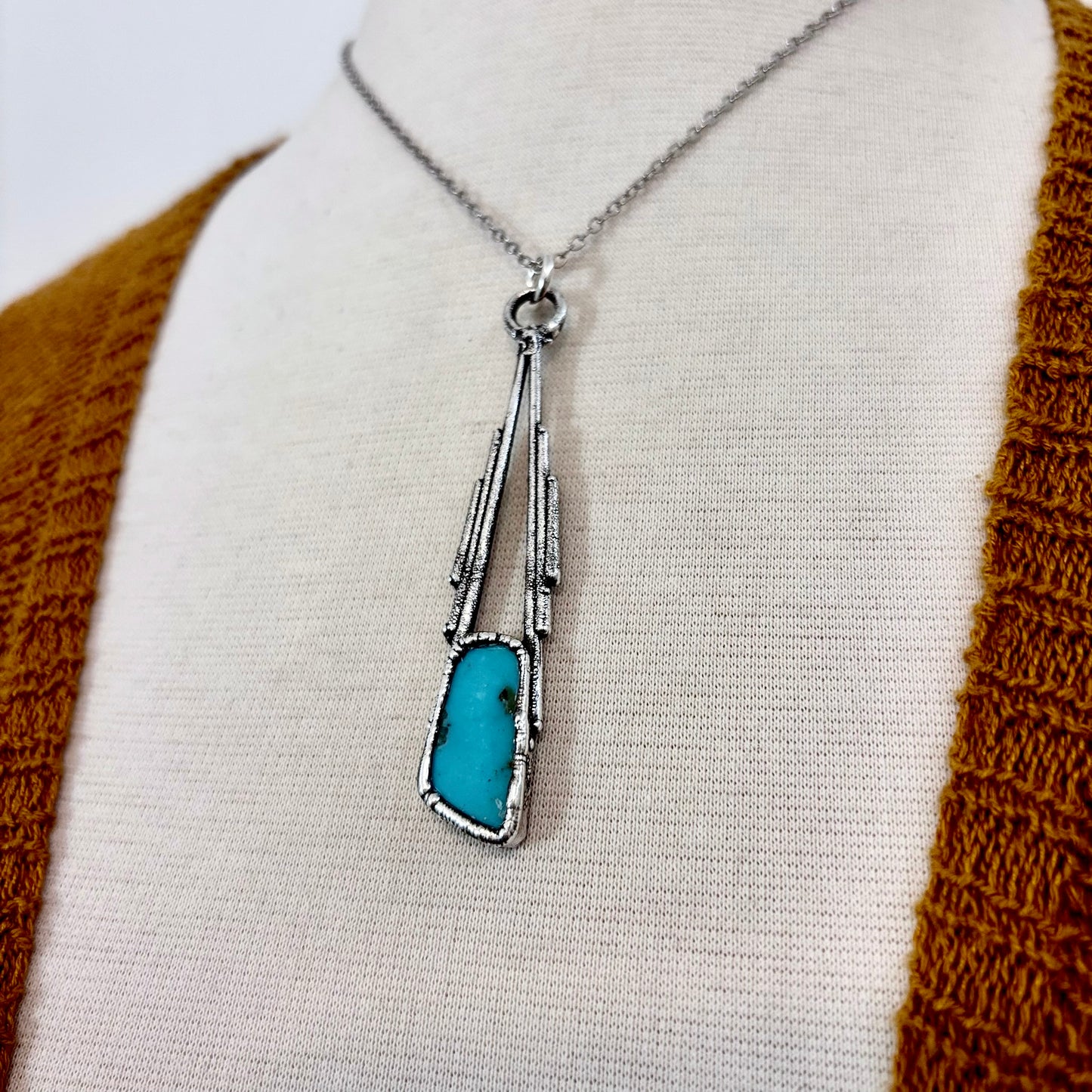 Blue Turquoise Crystal Necklace in Fine Silver / Foxlark Collection - One of a Kind