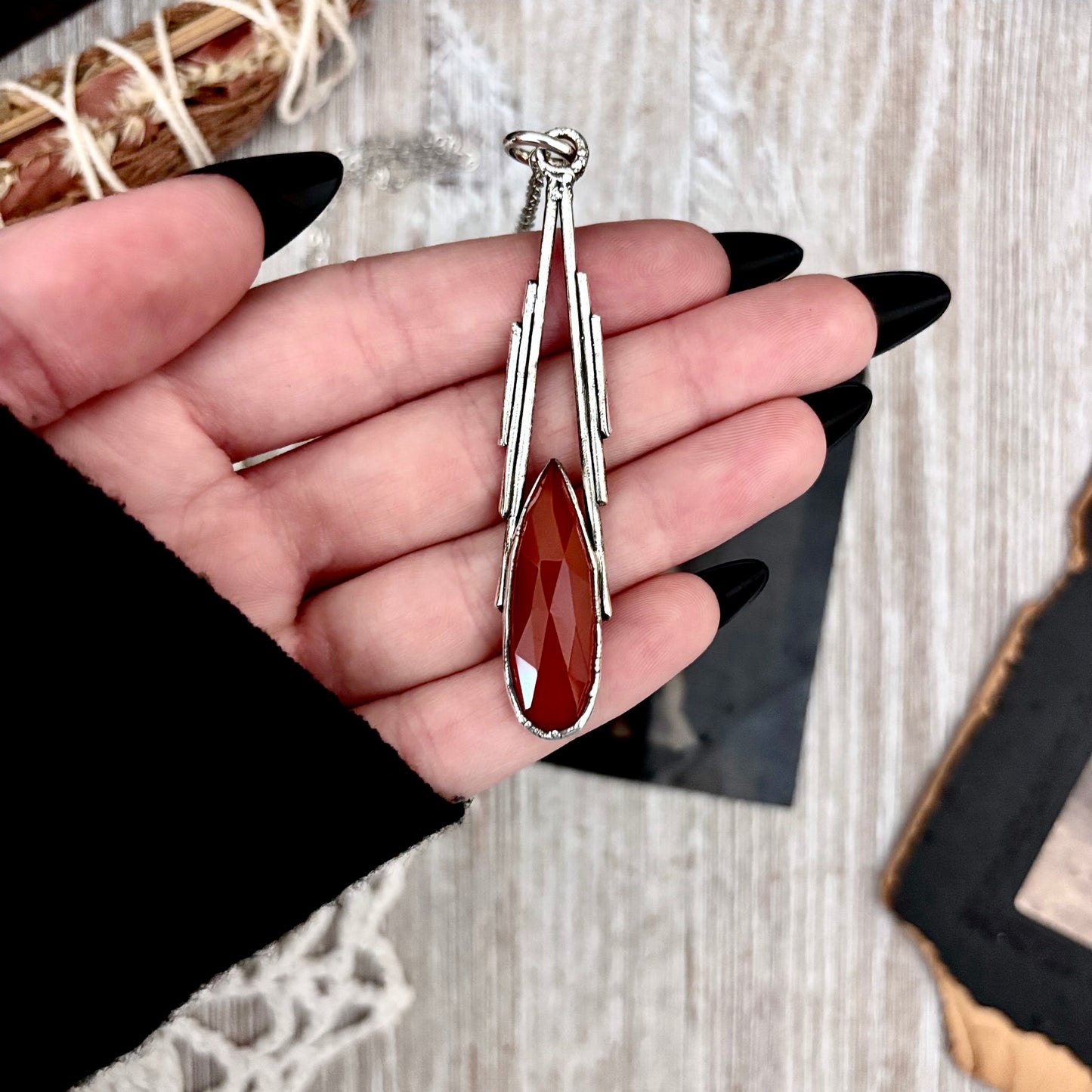 Red Carnelian Crystal Necklace in Fine Silver / Foxlark Collection - One of a Kind